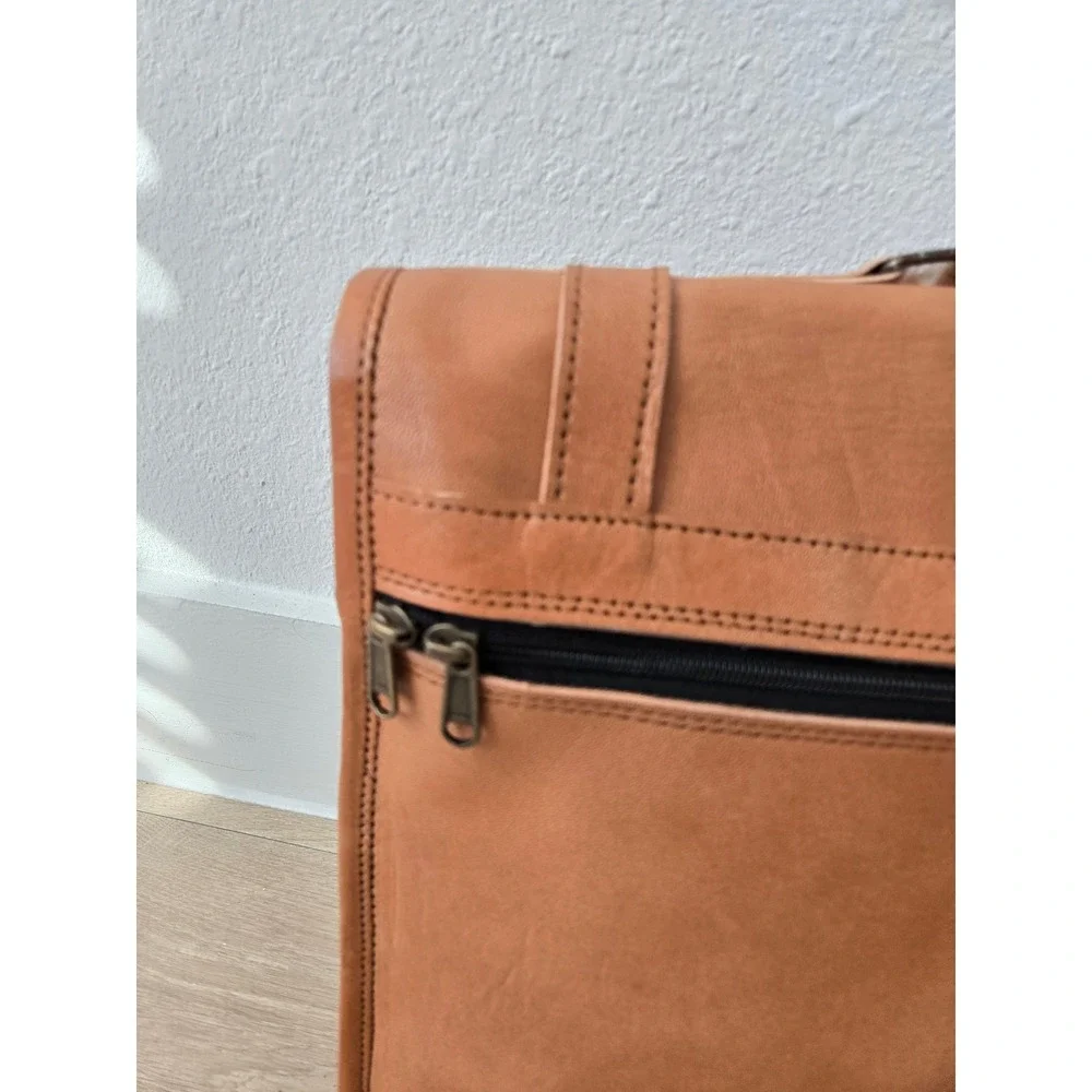 Hulsh Leather Bags Tan Leather Messenger Satchel Briefcase Handcrafted